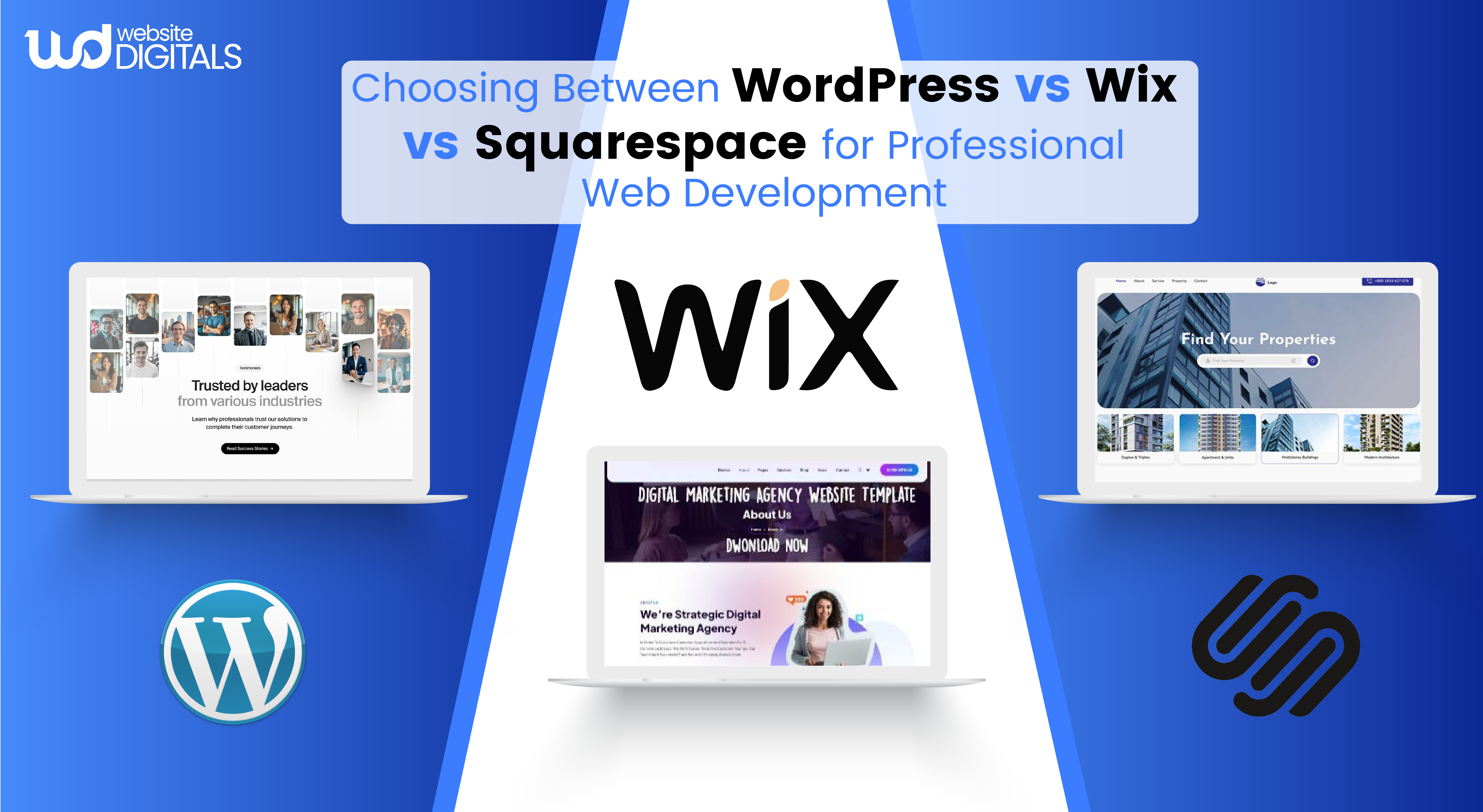 wordpress vs wix vs squarespace